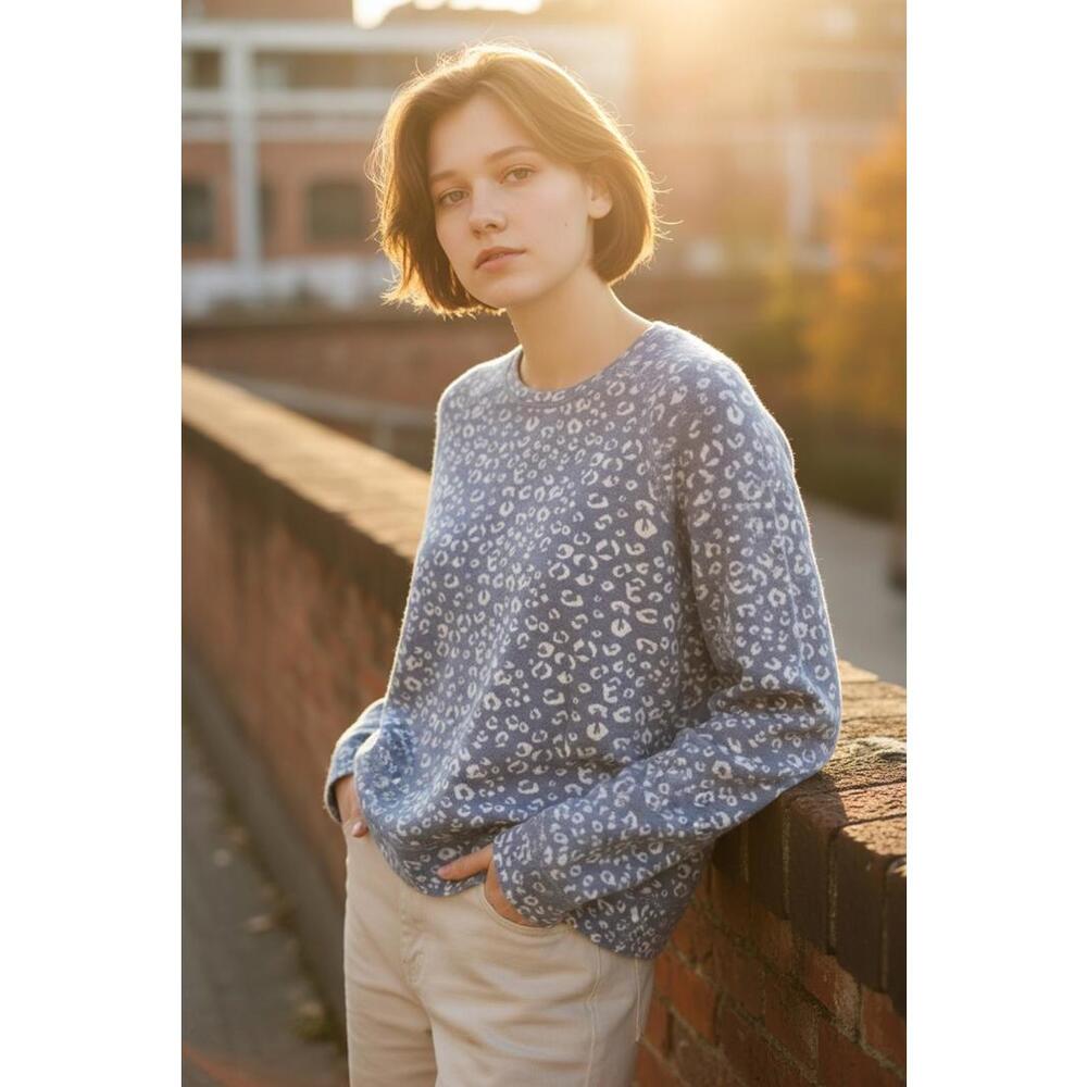 LOFT Blue Leopard Print Sweater - Small, Super Soft,‎ Preppy, Causal